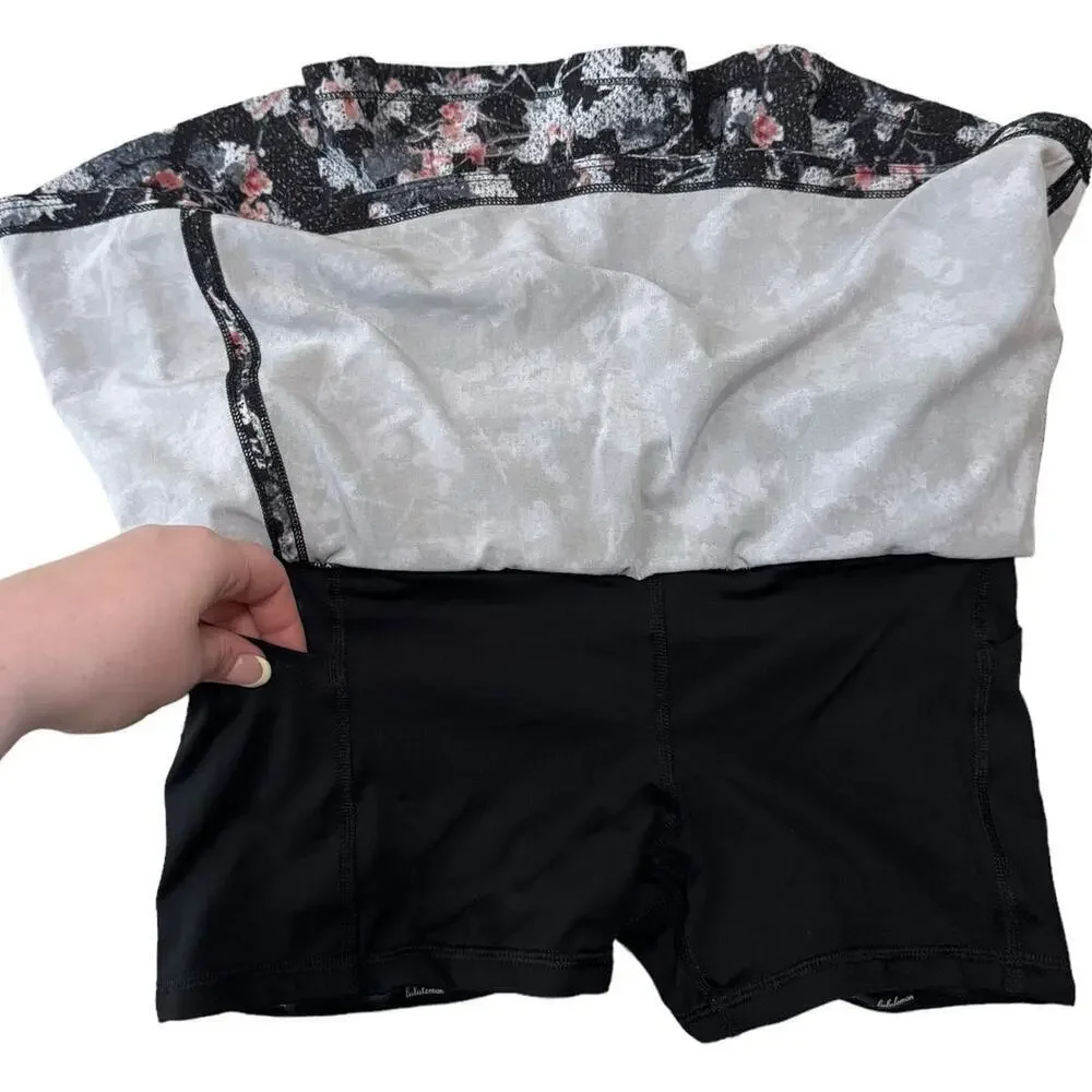 Lululemon Pace Rival Skirt Skort Floral Print Mid Rise Black Pink Size 4